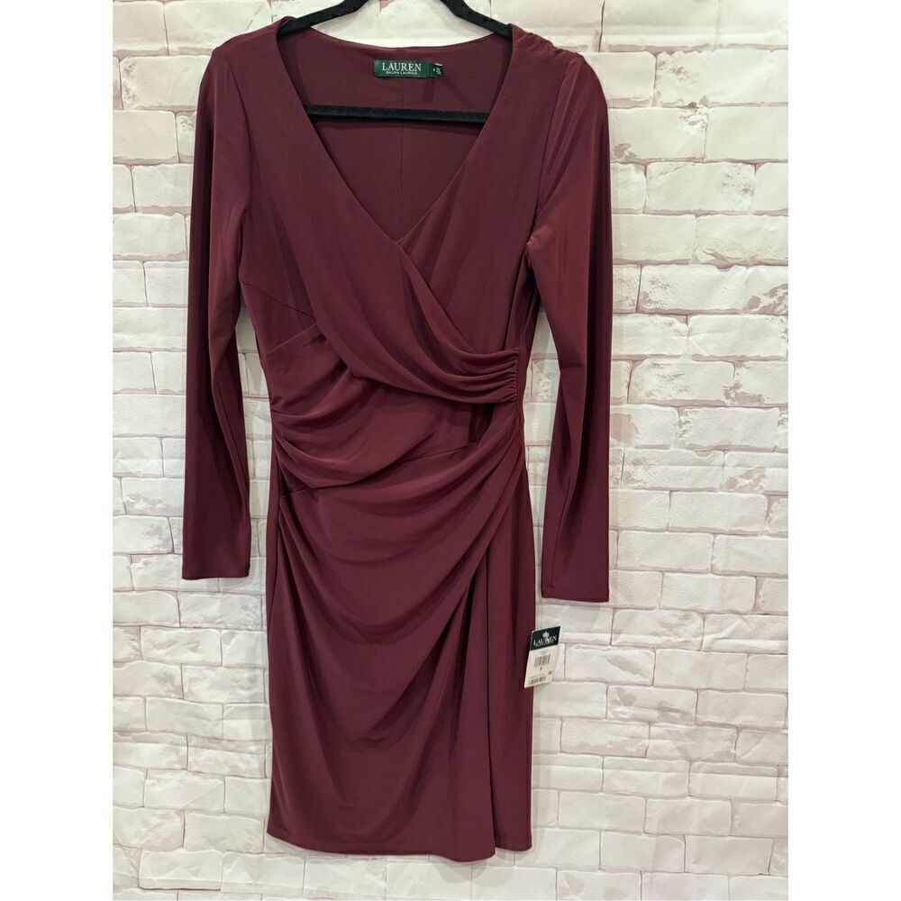 Lauren Ralph Lauren midi sheath dress color burgundy size‎ 8